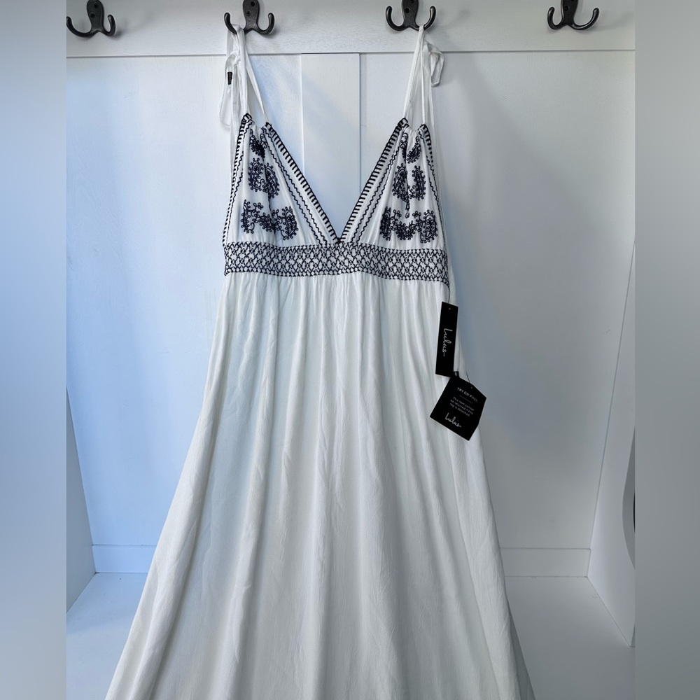 Lulu's Days of Sunlight Ivory Embroidered Maxi Dress Summer Beach NWT - Size L